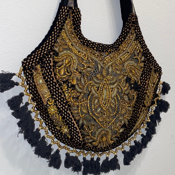 Embroidered Black and Gold Women's Bag - Picture 4 of 5